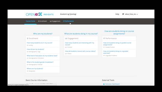Link til Open edX- Insights om oppgaver